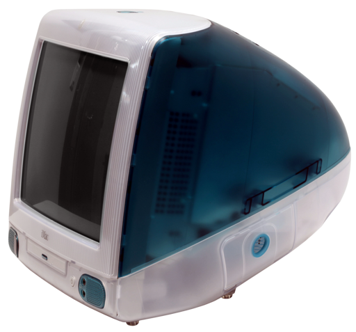 A Bondi Blue iMac all-in-one PC from 1998