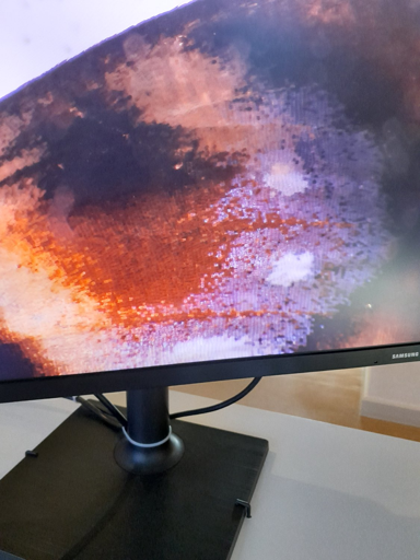 Photo d'un écran d'ordinateur. In voit un des points qui sont sur les ailes des papillons et imitent des yeux, en très, très gros. On distingue les écailles qui forment le motif.